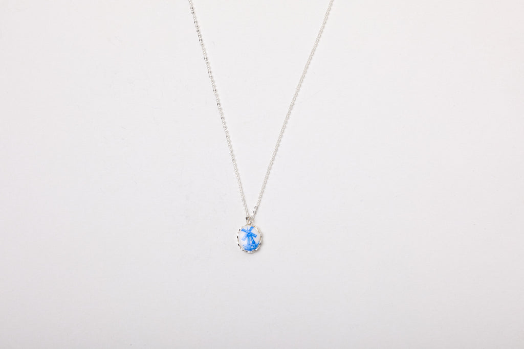 Goldkette Vintage Windmühle Blau Kachel