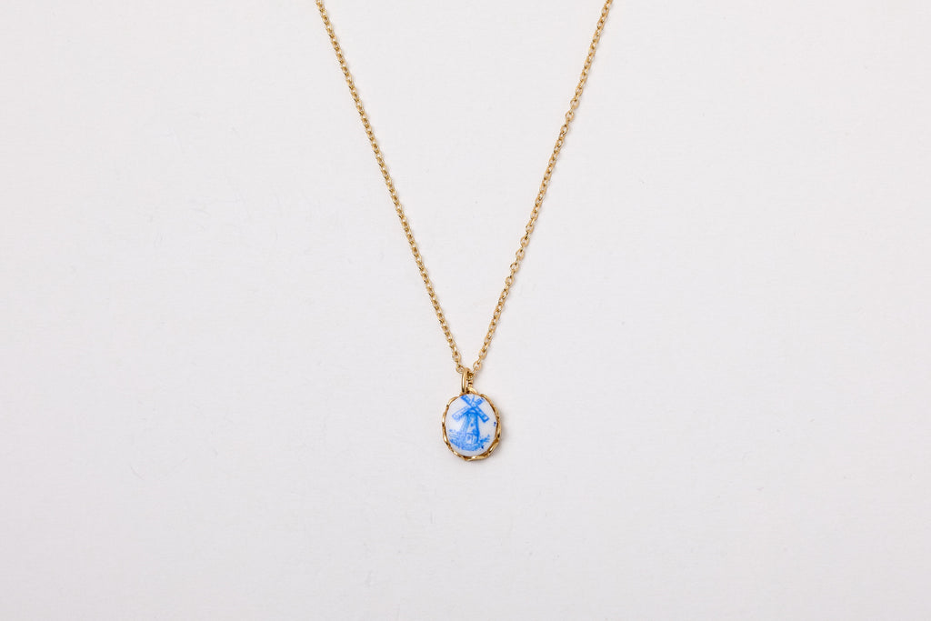 Goldkette Vintage Windmühle Blau Kachel