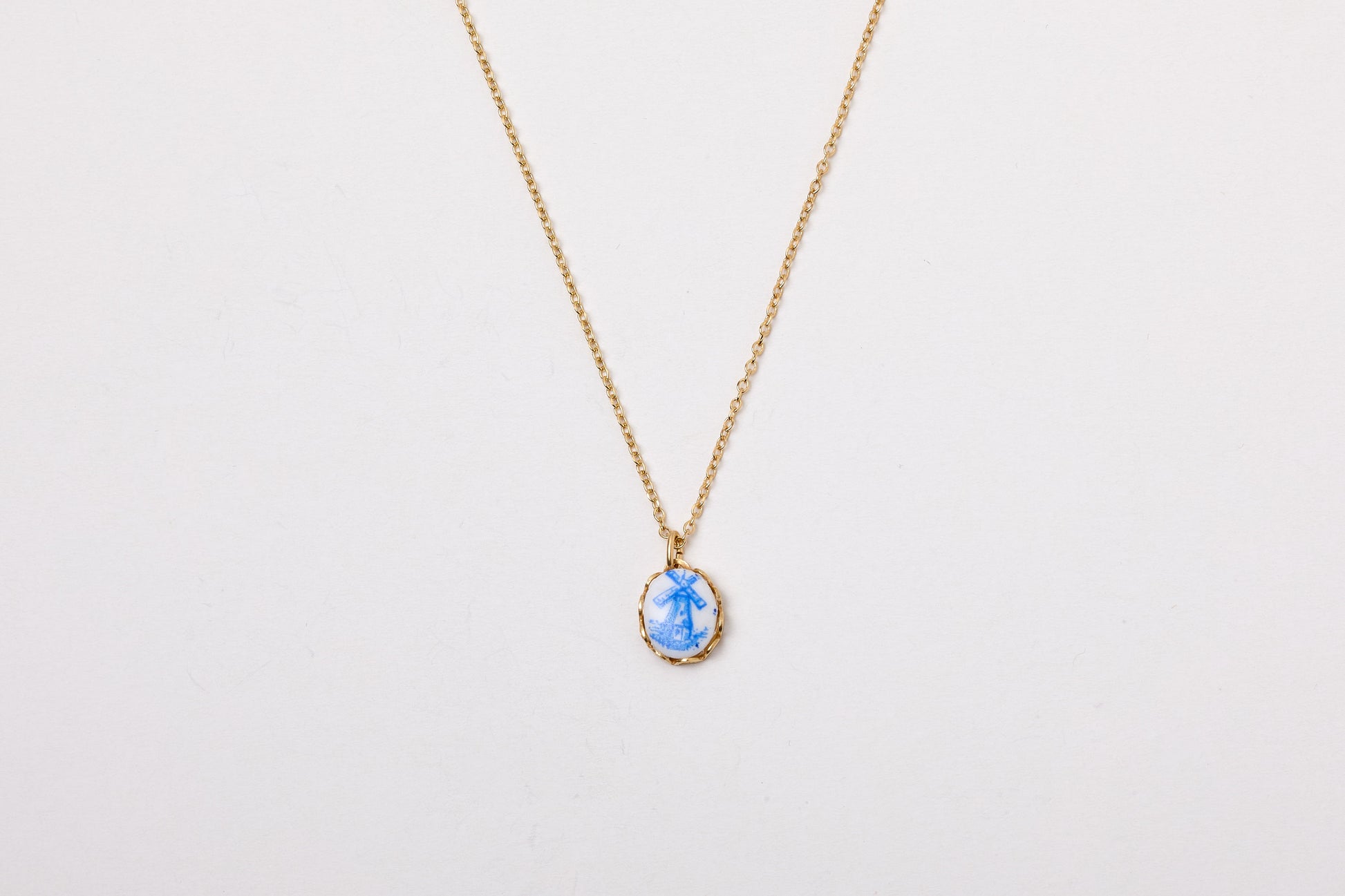 Goldkette Vintage Windmühle Blau Kachel