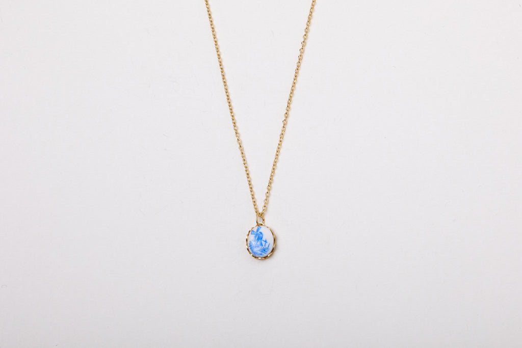 Goldkette Vintage Windmühle Blau Kachel