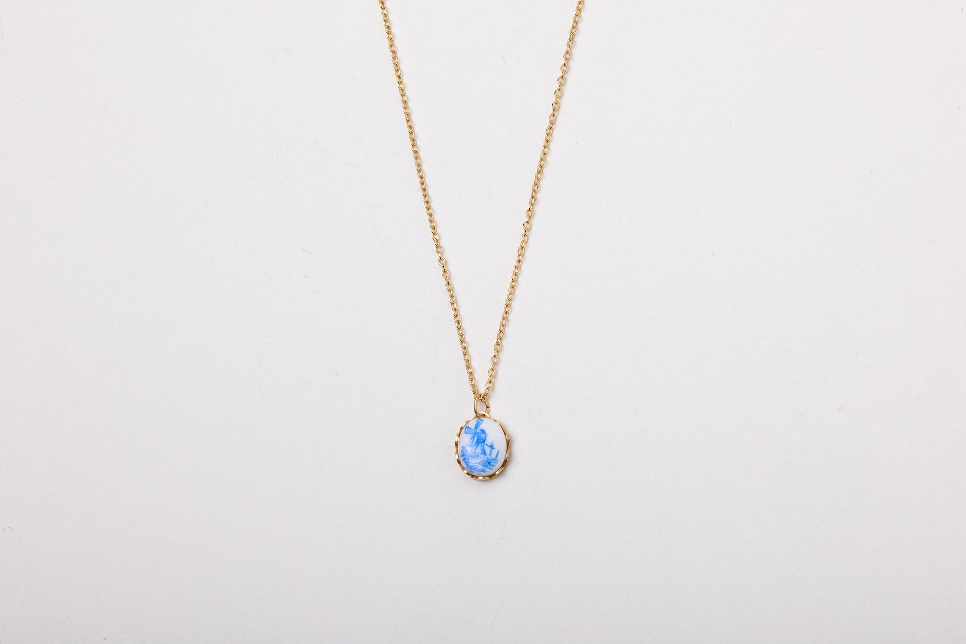 Goldkette Vintage Windmühle Blau Kachel